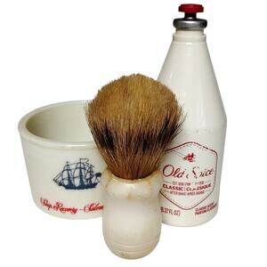 🪒💈Vintage Old Spice Shaving Mug with Brush and After Shave Red Cap Star